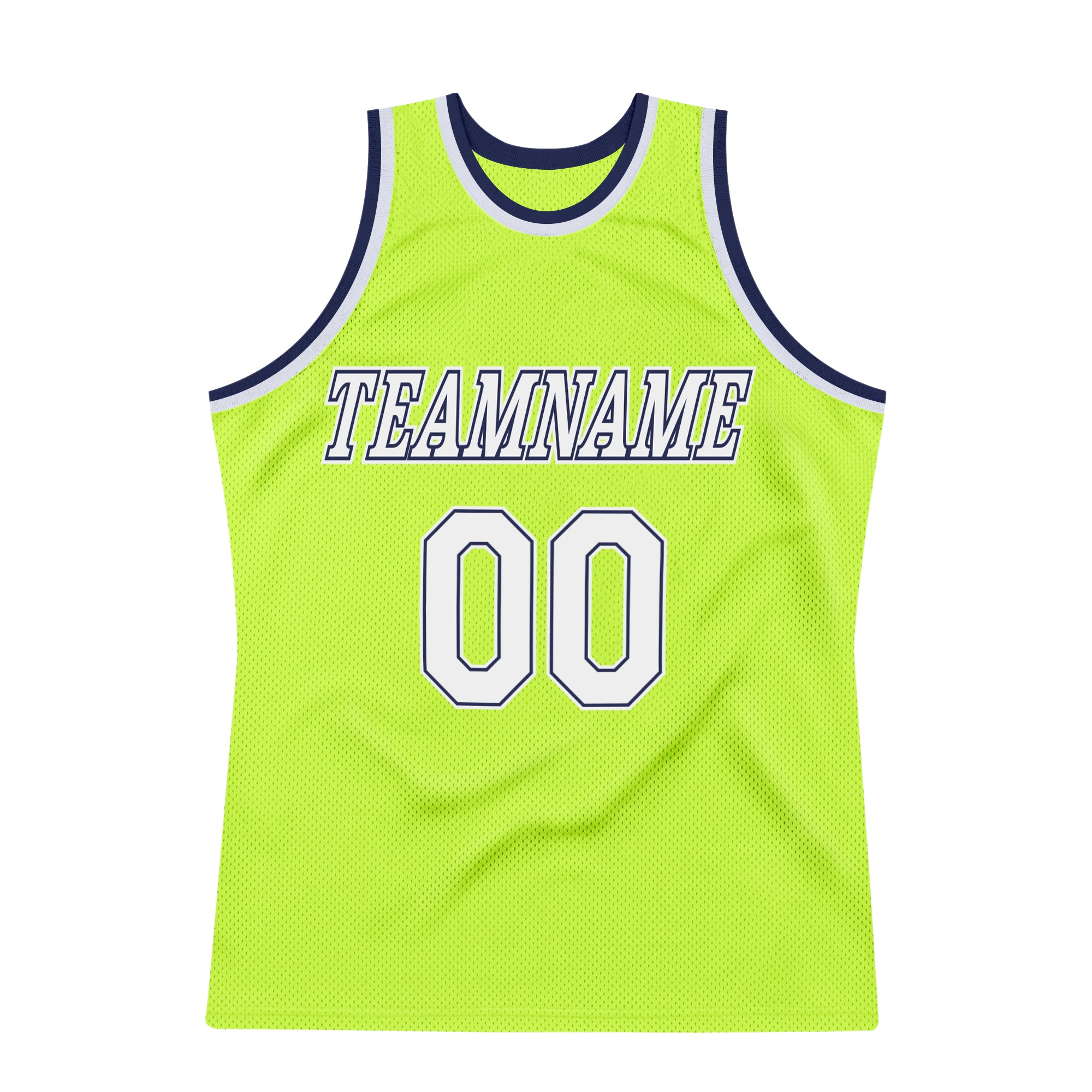 Custom Neon Green White-Navy Authentic Throwback Basketball Jersey