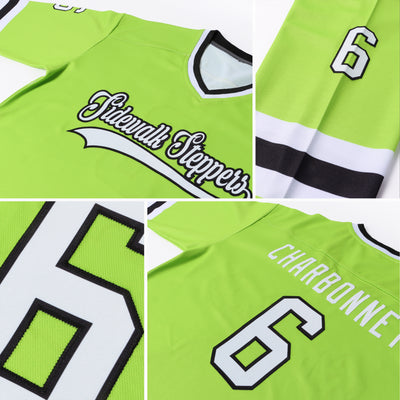 Custom Neon Green White-Black Hockey Jersey