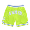 Custom Neon Green White-Light Blue Authentic Throwback Basketball Shorts