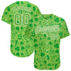 Custom Neon Green Neon Green-White 3D Pattern Design Authentic St. Patrick's Day Baseball Jersey