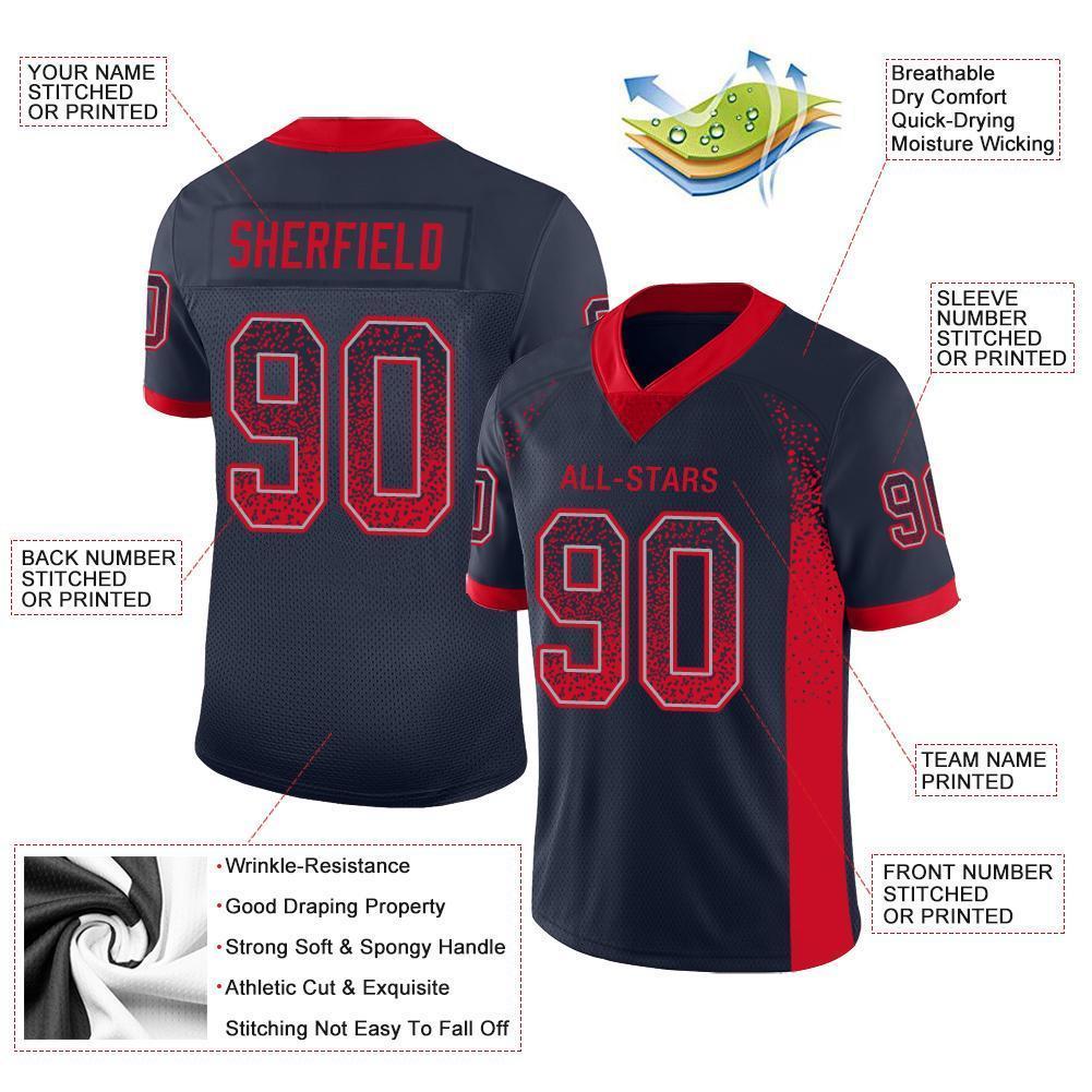 Custom Navy Scarlet-Gray Drift Fashion Football Jersey