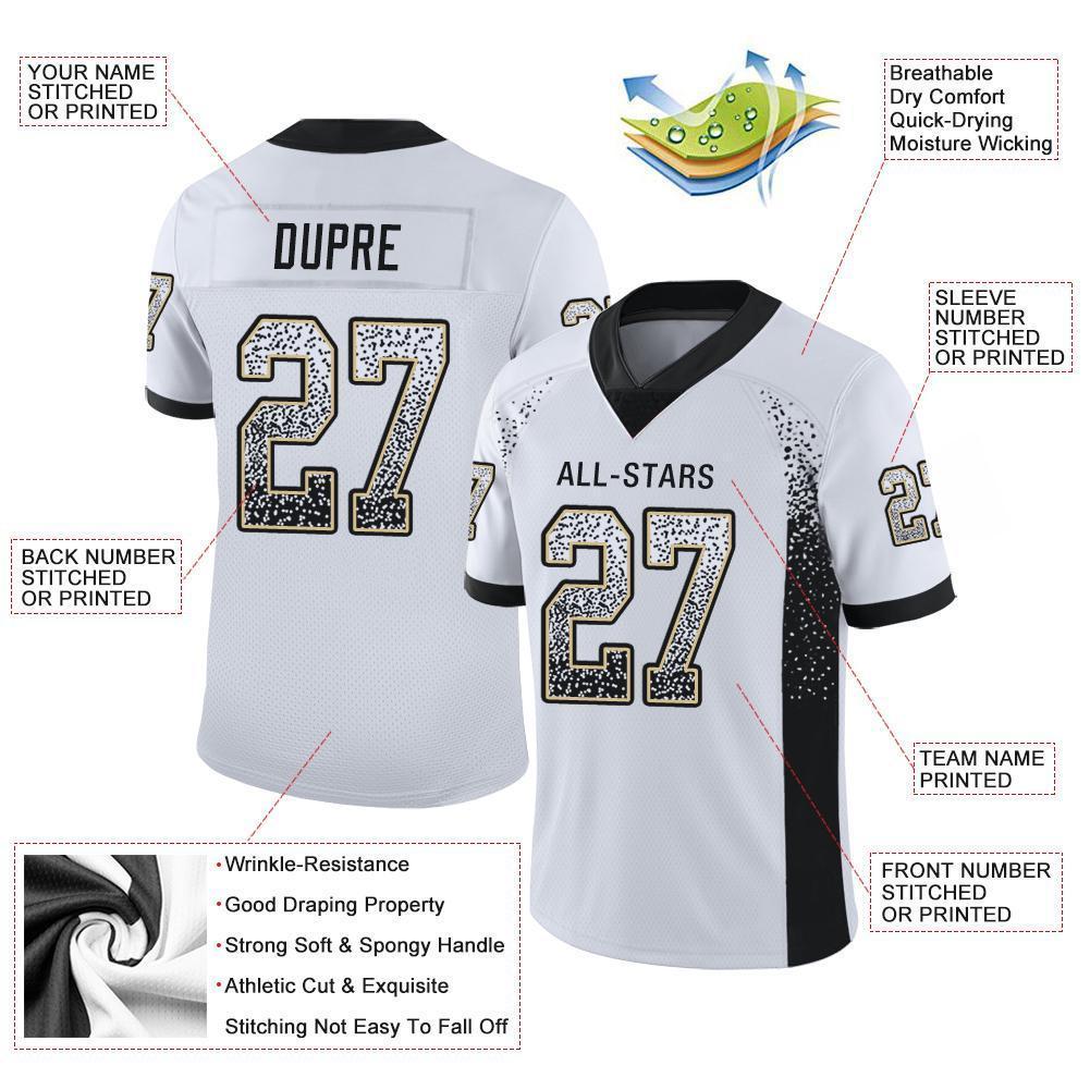 Custom White Black-Vegas Gold Drift Fashion Football Jersey