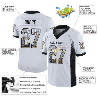 Custom White Black-Vegas Gold Drift Fashion Football Jersey