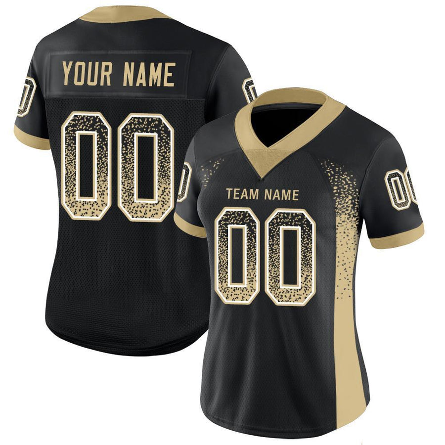 Custom Black Vegas Gold-White Mesh Drift Fashion Football Jersey