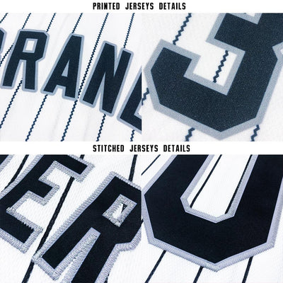 Custom White Royal Pinstripe Royal-Orange Baseball Jersey