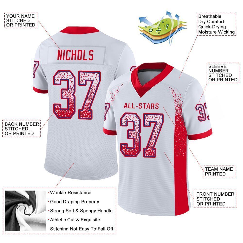 Custom White Scarlet-Royal Drift Fashion Football Jersey