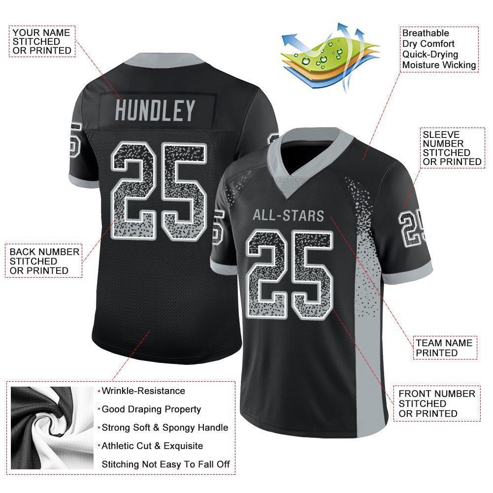 Custom Black Silver-White Drift Fashion Football Jersey