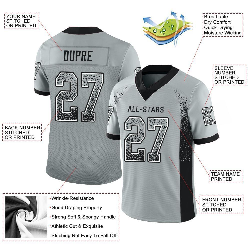 Custom Silver Black-White Drift Fashion Football Jersey
