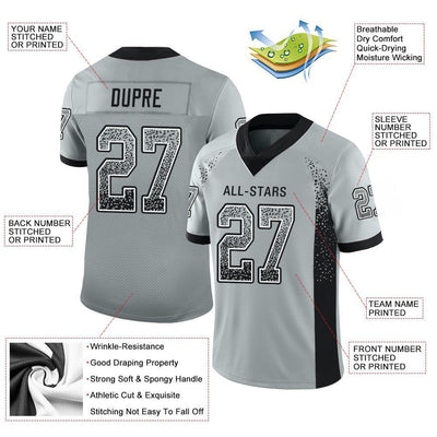 Custom Silver Black-White Drift Fashion Football Jersey