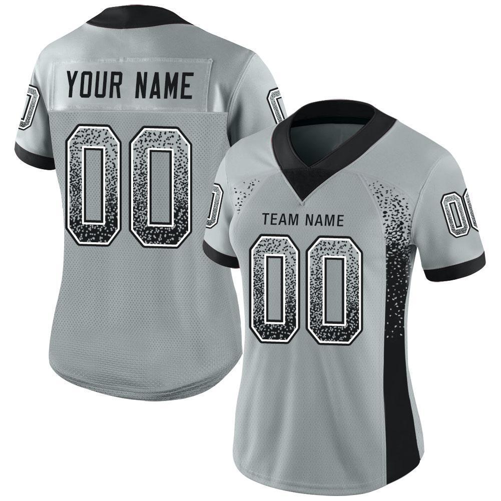 Custom Silver Black-White Drift Fashion Football Jersey