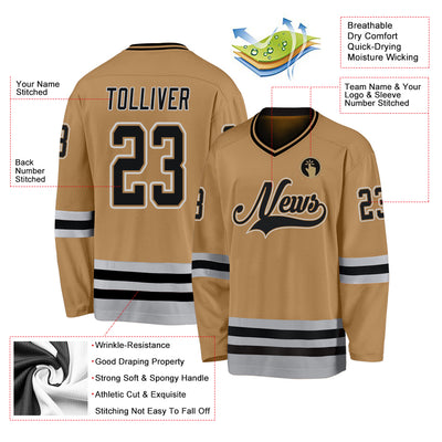 Custom Old Gold Black-Gray Hockey Jersey