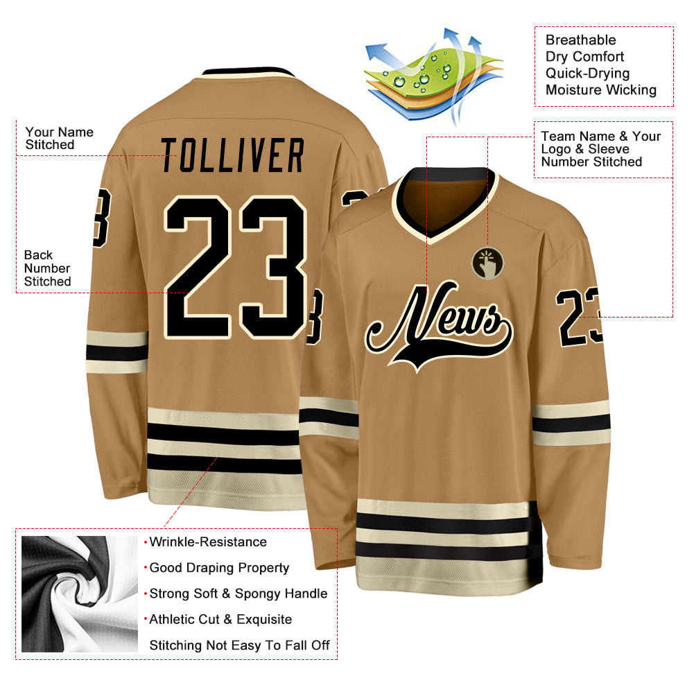 Custom Hockey Jersey Old Gold Teal-Black Hockey Lace Neck Jersey Men's Size:L