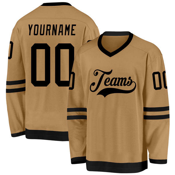 Custom Black Black-Old Gold Hockey Jersey Youth Size:M