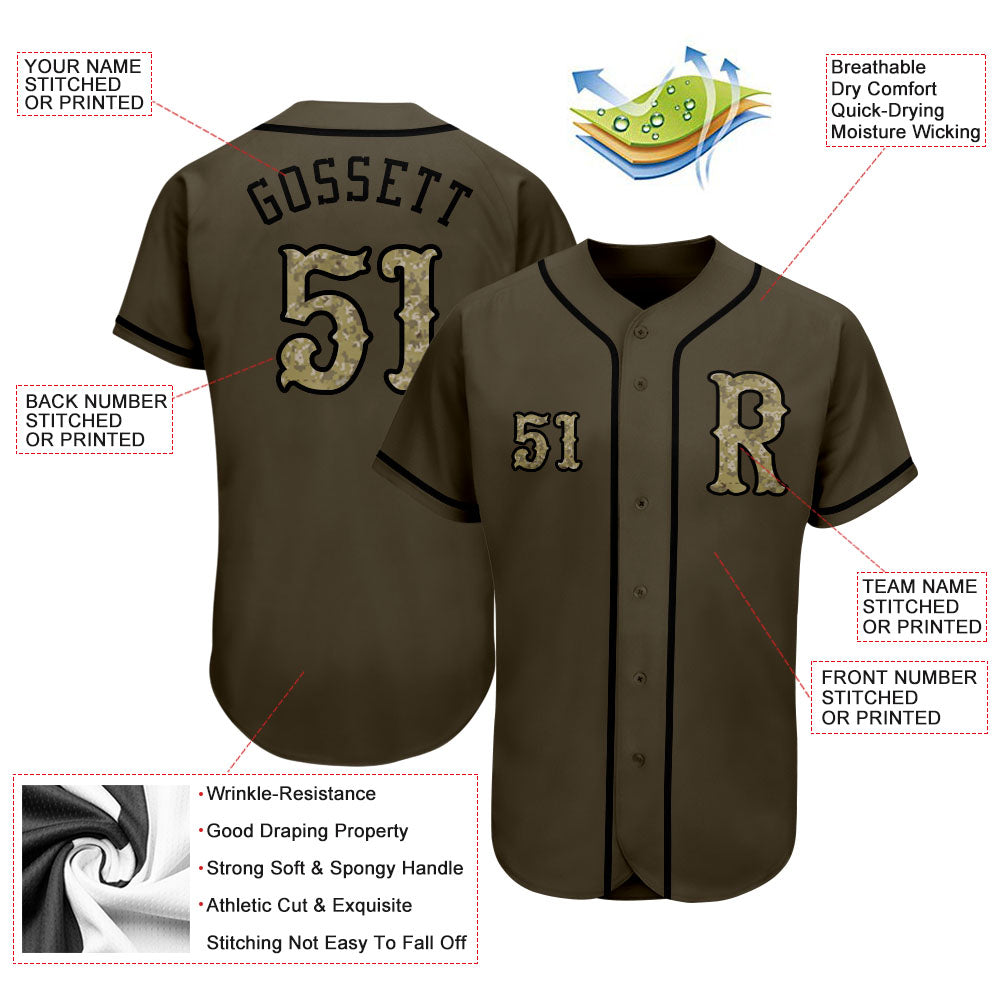 Custom Olive Camo-Black Authentic Salute to Service Baseball Jersey Men's Size:S