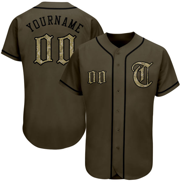 Custom Olive Baseball Jersey Camo-Black Authentic Salute To