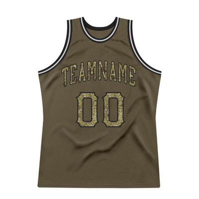 Custom Olive Camo-Black Authentic Throwback Salute To Service Basketball Jersey
