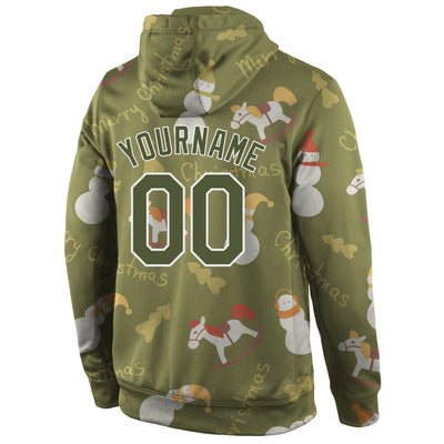 Custom Stitched Olive Olive-White Christmas 3D Sports Pullover Sweatshirt Salute To Service Hoodie