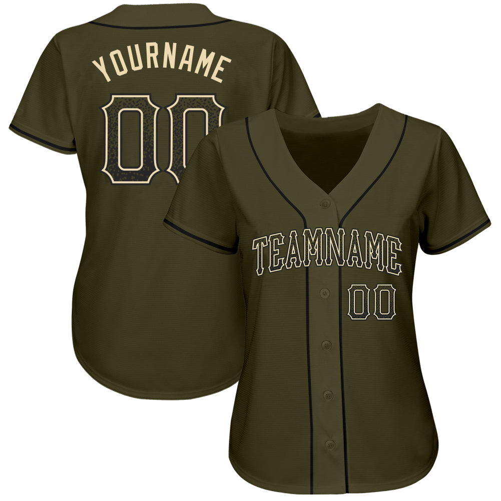Custom Olive Black-Cream Authentic Drift Fashion Salute To Service Baseball Jersey