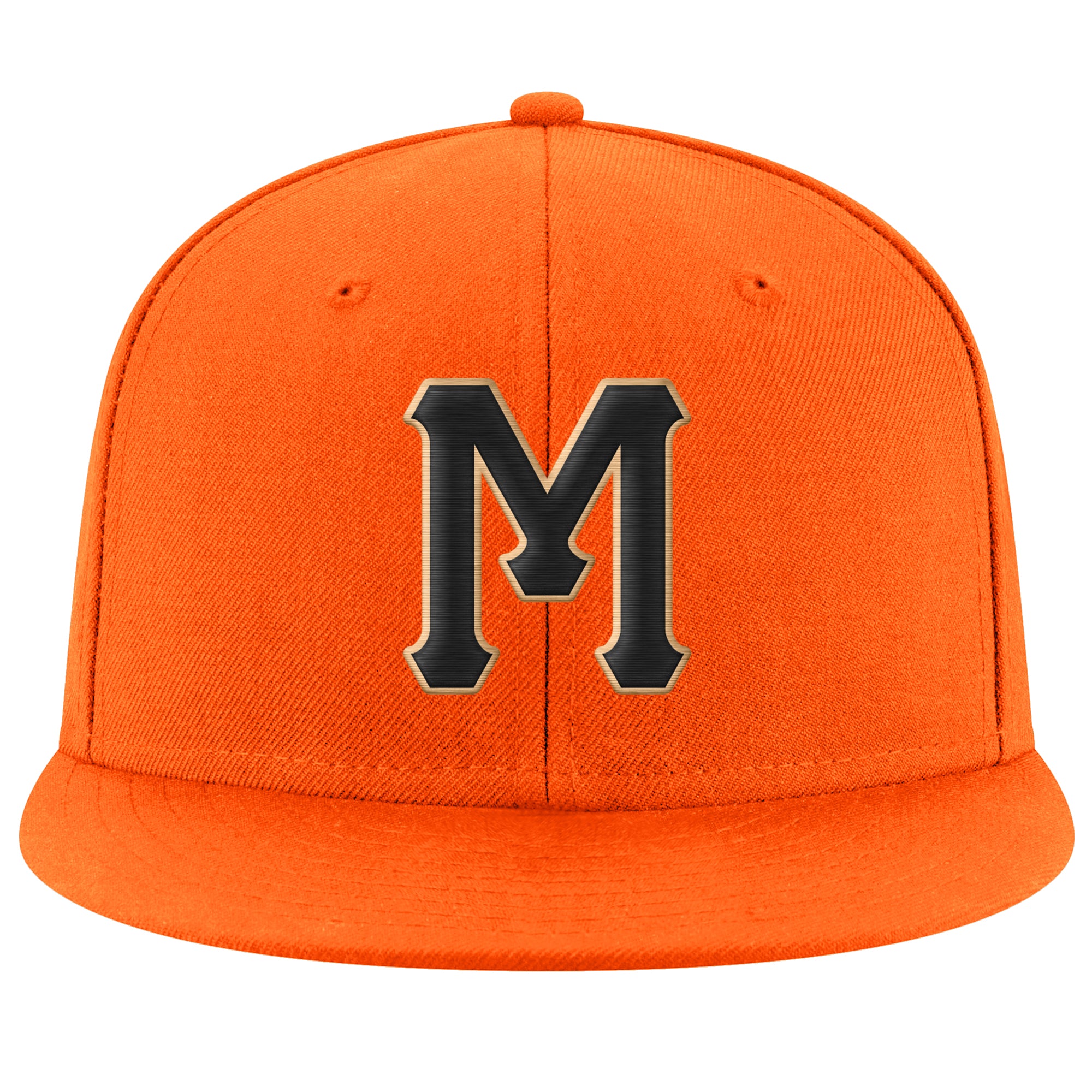 Custom Orange Black-Old Gold Stitched Adjustable Snapback Hat
