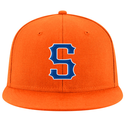 Custom Orange Royal-White Stitched Adjustable Snapback Hat