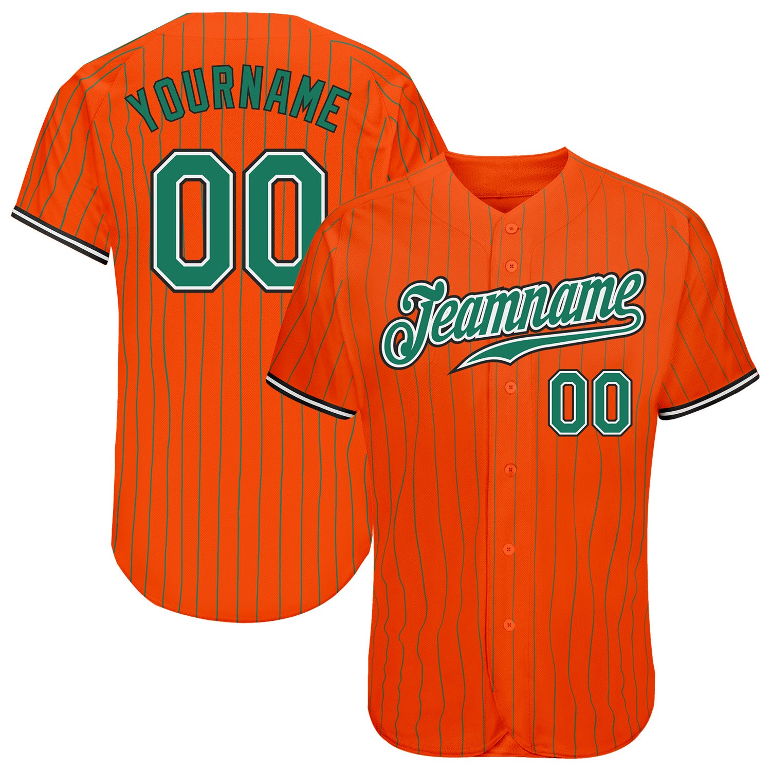 Custom Orange Kelly Green Pinstripe Kelly Green-Black Authentic Baseball Jersey