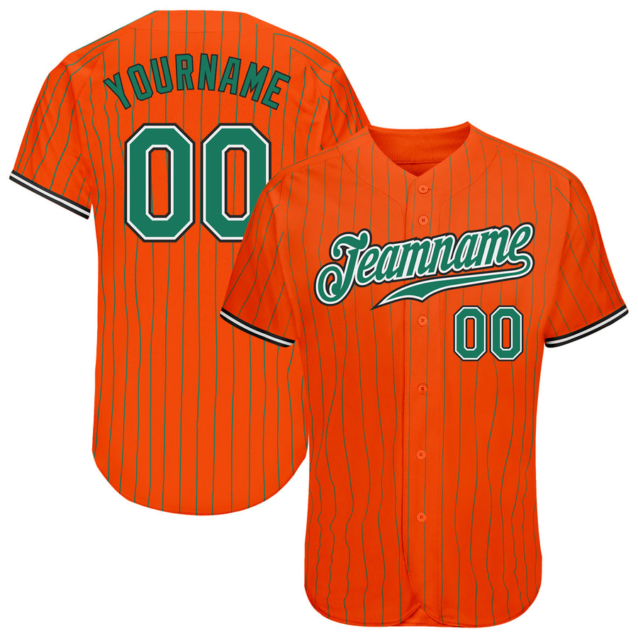 Custom Orange Kelly Green Pinstripe Kelly Green-Black Authentic Baseball Jersey