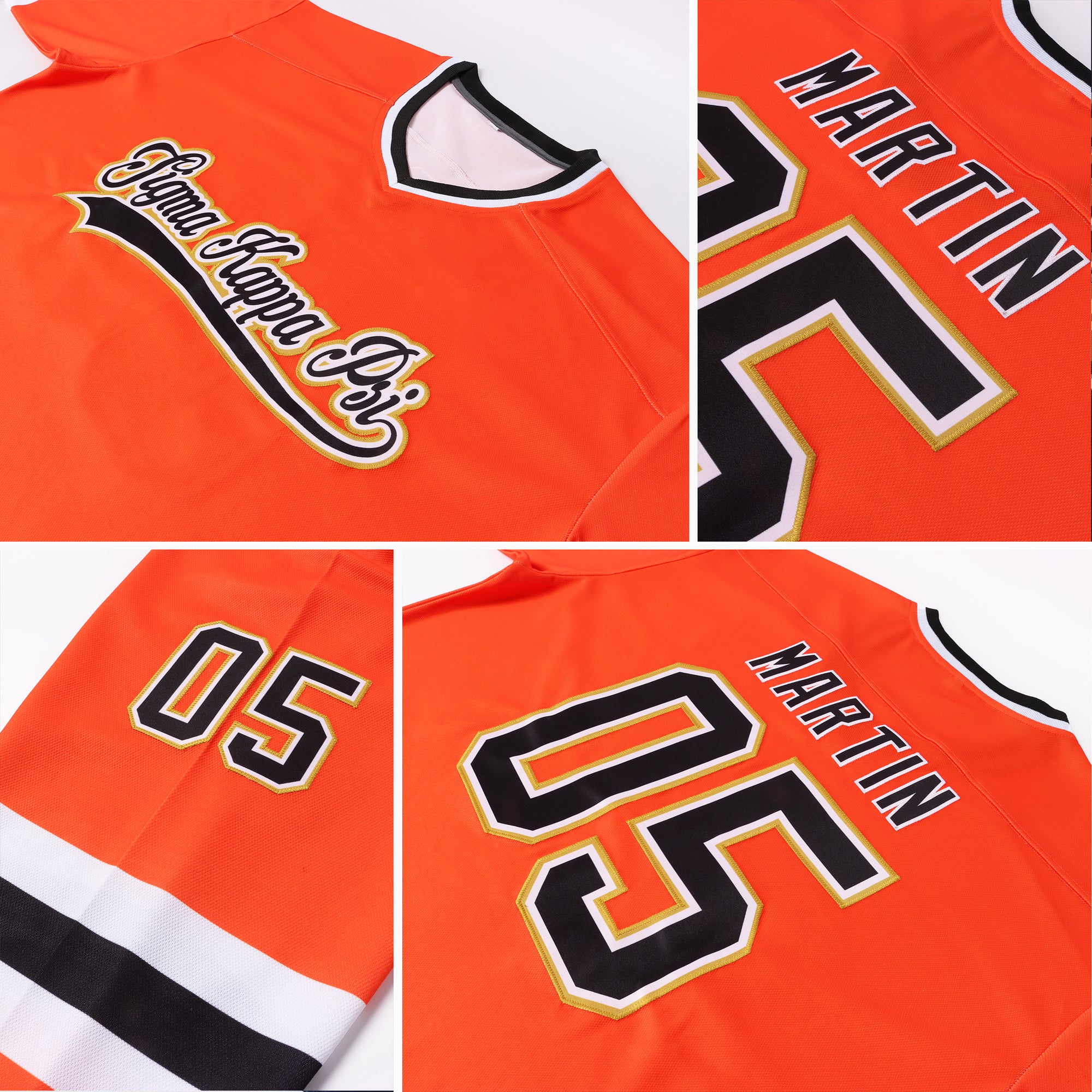 Custom Orange Black-White Hockey Jersey Youth Size:L