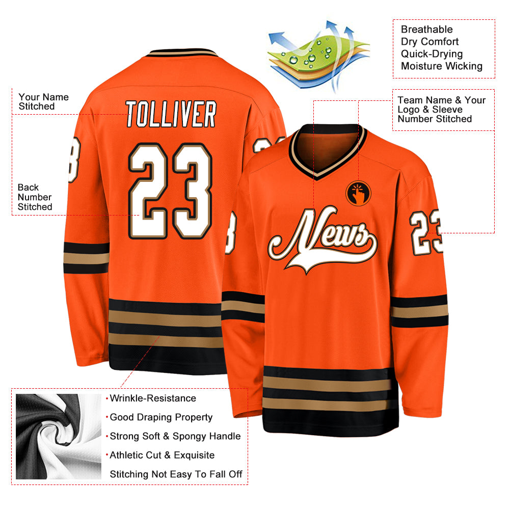 Custom Orange White-Black Hockey Jersey