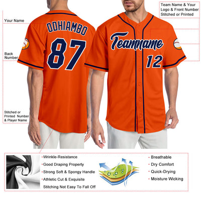 Custom Orange Navy-White Authentic Baseball Jersey