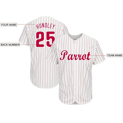 Custom White Red Pinstripe Red-White Baseball Jersey