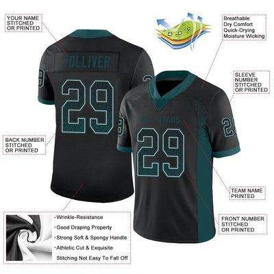 Custom Black Midnight Green-Gray Drift Fashion Football Jersey
