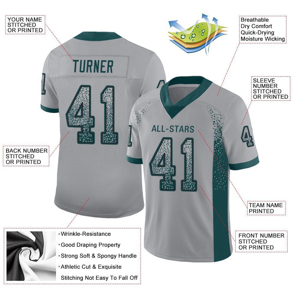 Custom Light Gray Midnight Green-Black Drift Fashion Football Jersey