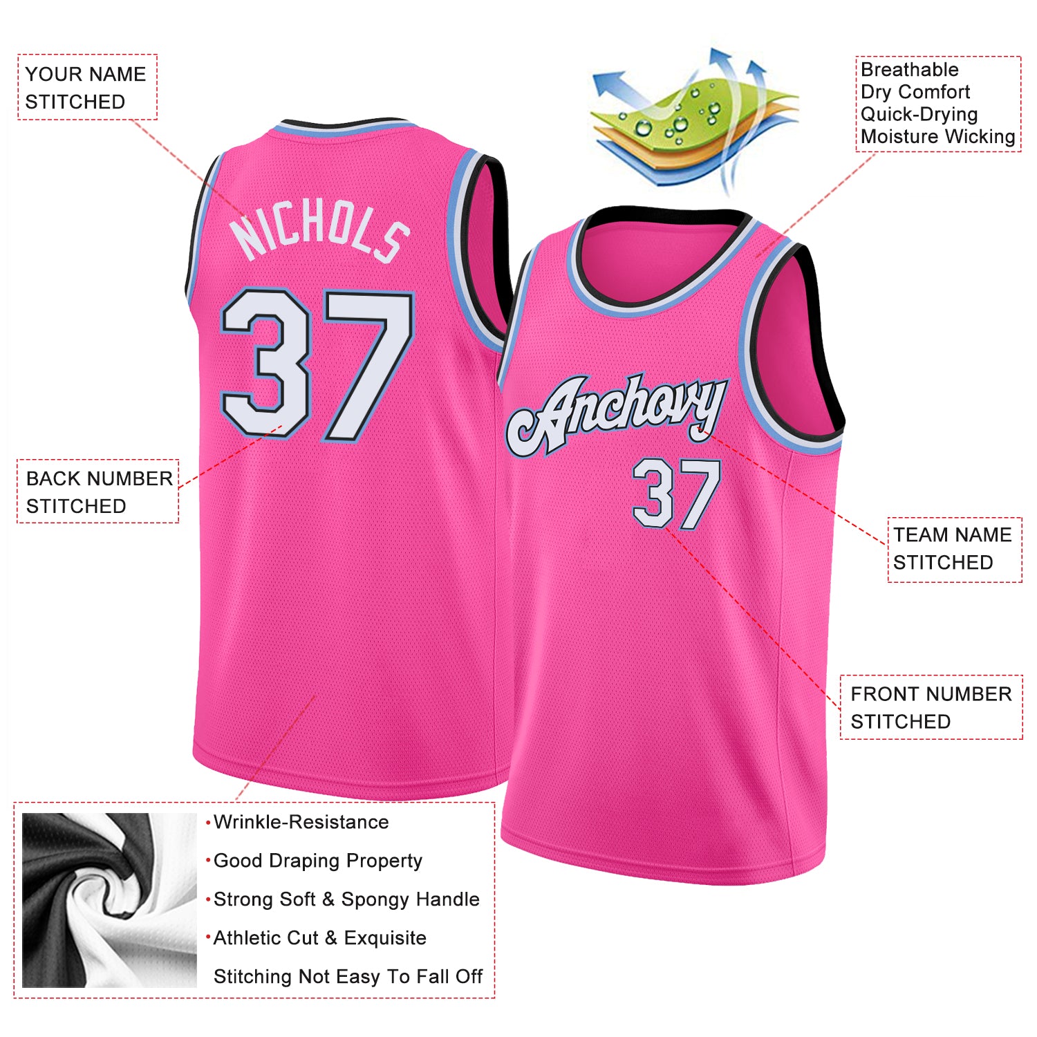 Sale Build Pink Basketball White Rib-Knit Jersey Light Blue –  CustomJerseysPro