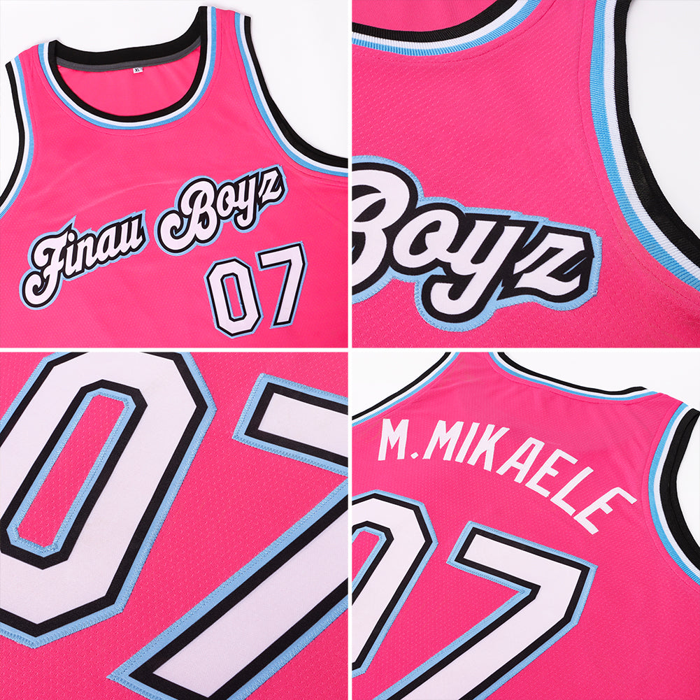 Custom White Red-Pink Classic Tops Style Mesh Sport Basketball Jersey