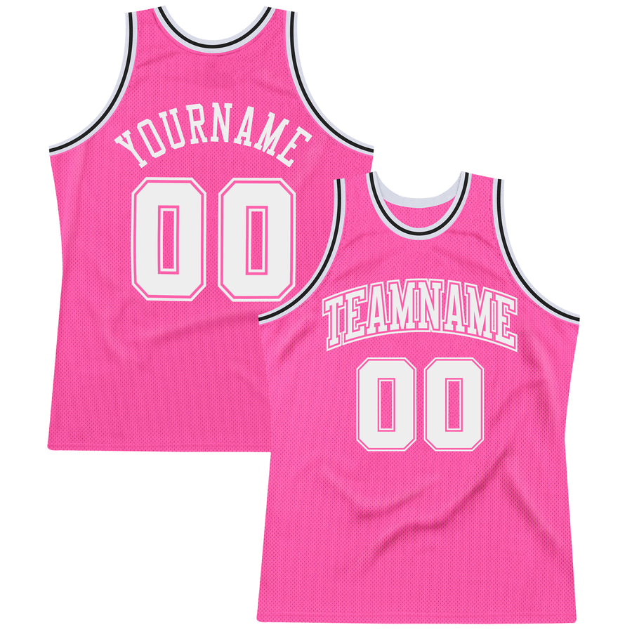 Custom Pink White-Royal Authentic Throwback Basketball Jersey