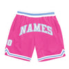 Custom Pink White-Light Blue Authentic Throwback Basketball Shorts