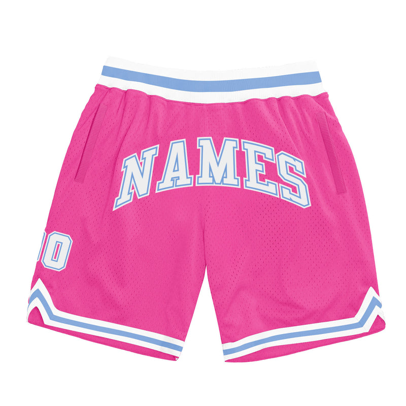 Custom Pink Basketball Shorts White-Light Blue Authentic Throwback ...