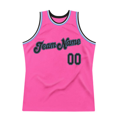 Custom Pink Basketball Jersey Black-Light Blue Authentic Throwback