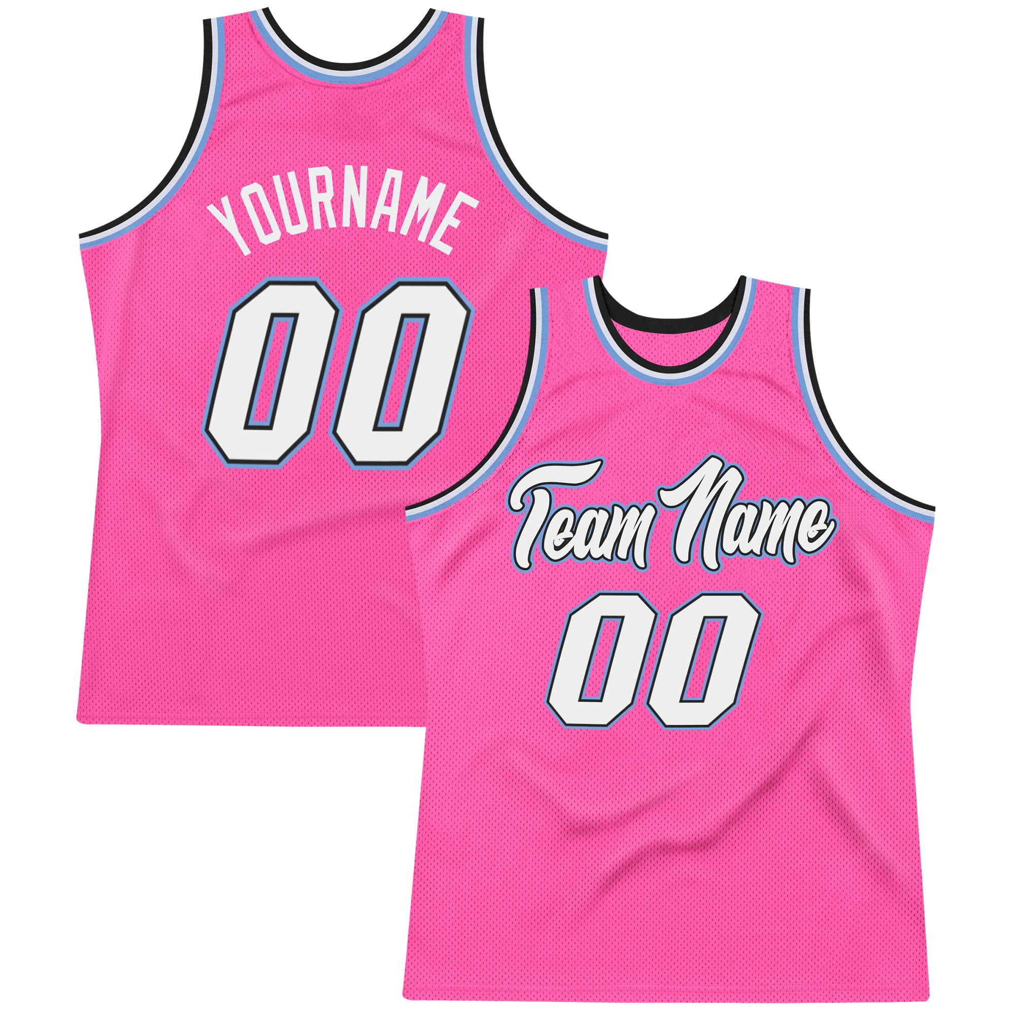 Custom Team Light Blue Basketball Authentic Black Throwback Shorts Pink