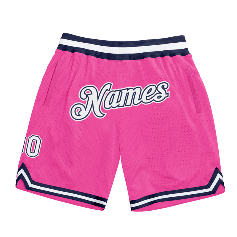 Custom Pink Basketball Shorts White-Navy Authentic Throwback - FansIdea