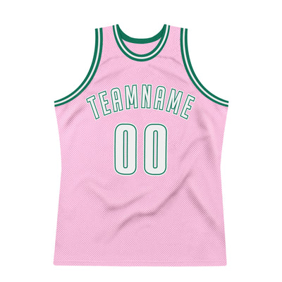 Custom Light Pink White-Kelly Green Authentic Throwback Basketball Jersey