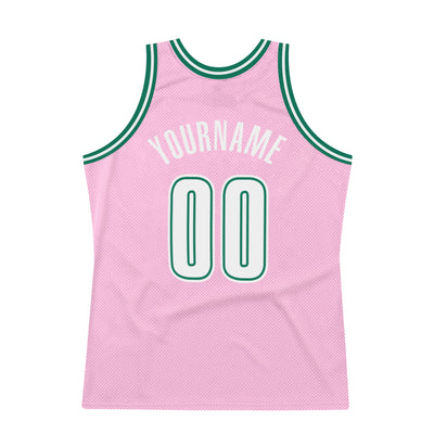Custom Light Pink White-Kelly Green Authentic Throwback Basketball Jersey