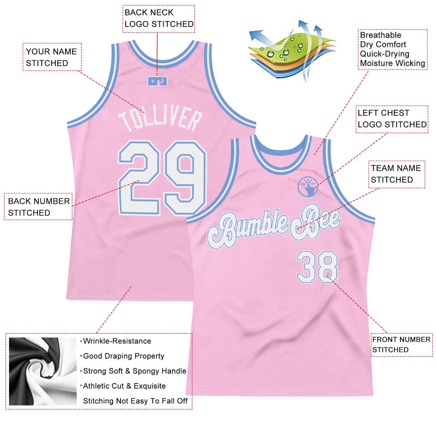 sublimation light pink basketball jersey