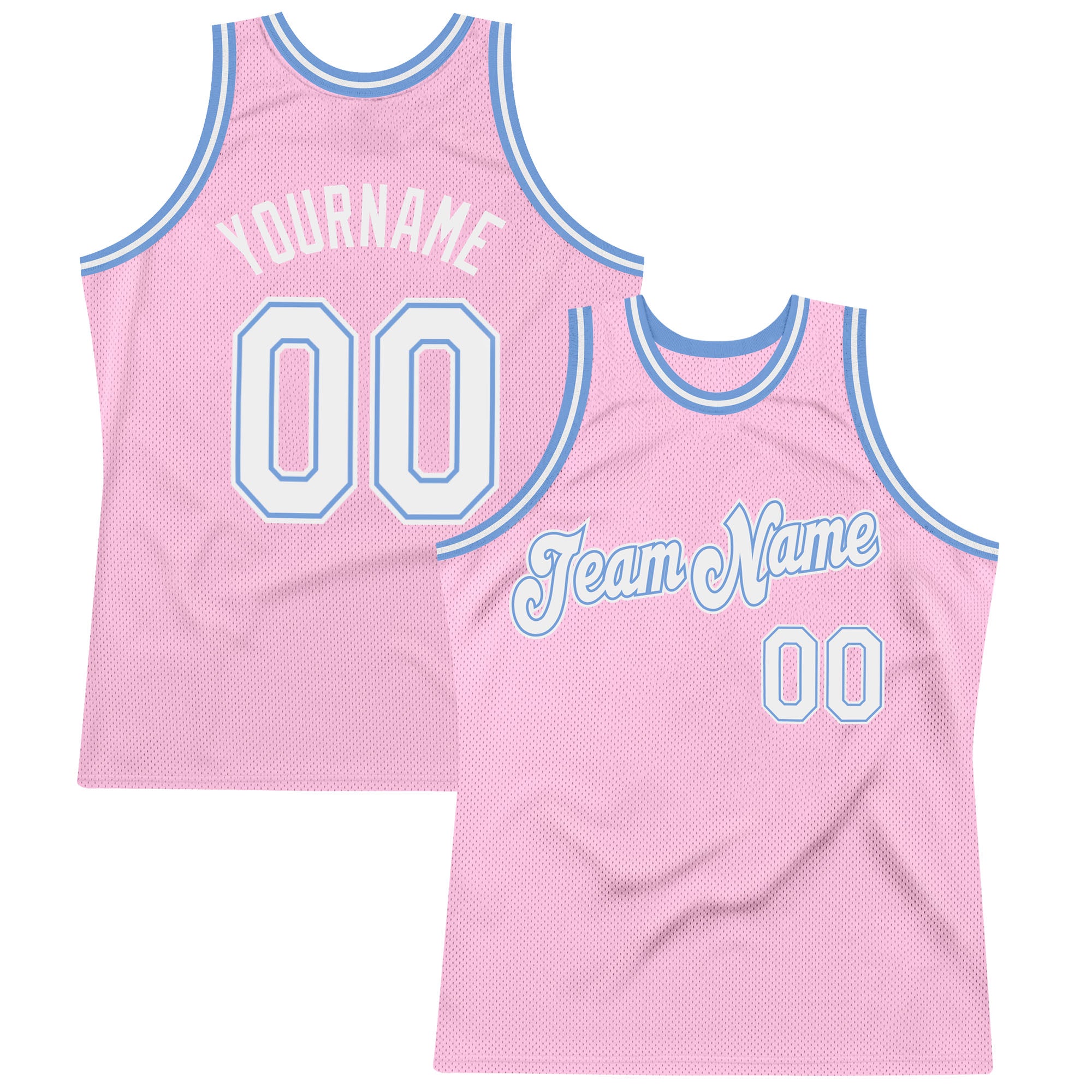 Custom Team Light Blue Basketball Authentic Pink Throwback Shorts White