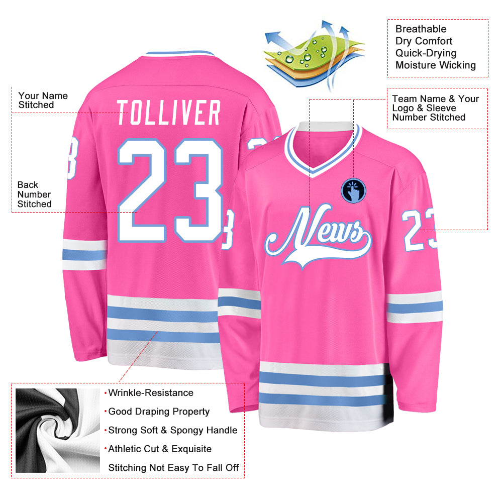 Custom Hockey Jersey Aqua Pink-White