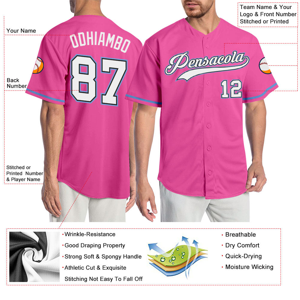 Custom Pink White-Light Blue Authentic Baseball Jersey