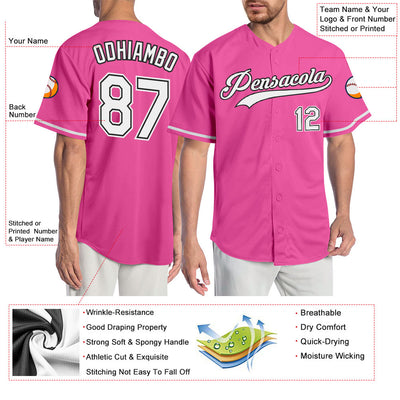 Custom Pink White-Black Authentic Baseball Jersey