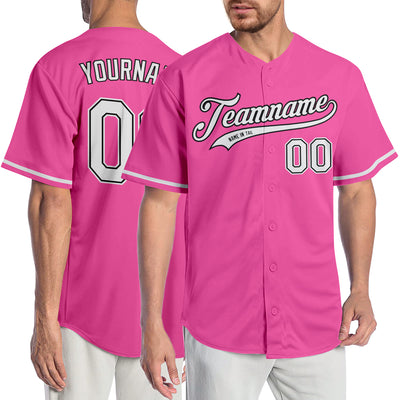 Custom Pink White-Black Authentic Baseball Jersey