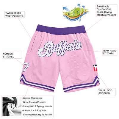 Custom Light Pink White-Purple Authentic Throwback Basketball Shorts
