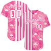 Custom Pink White 3D Pattern Design Tropical Palm Leaves And Famingo Authentic Baseball Jersey